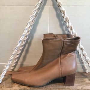 Nine West Tan Leather Zip Ankle Boots